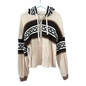 Free People Cardiff Waffle Knit Hoodie Pullover Top Size Medium